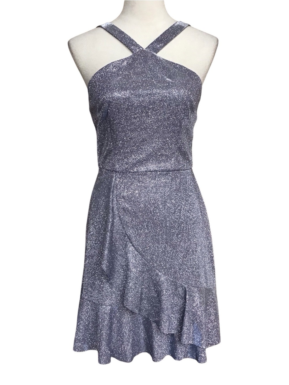 BCX Shimmer Gunmetal Ruffle Halter Party Dress Junior NWT Size 5